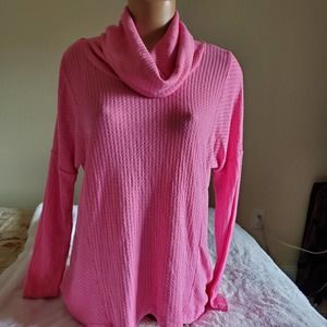 Catherine Malandrino Petite Pink Waffle Knit Cowl Neck Tunic